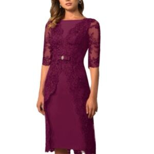 AZAZIE Mother of Bride Dress Wedding Guest Mulberry Red Lace Rhinestone Sz 18